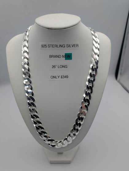 925 Sterling Silver Thick Curb Chain Necklace - 140.03 Grams - 26