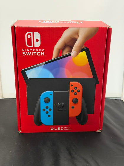 nintendo switch oled boxed red and blue joycon