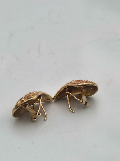 Pair Of 9ct Yellow Gold Scrollwork Omega Back Earrings - 5.35 Grams
