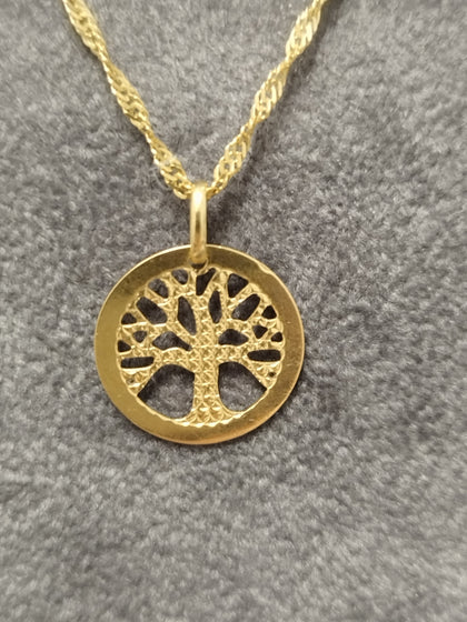18ct Yellow Gold Singapore Chain & Tree of Life Pendant