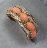 9ct Gold Ring Peach Stones Size "N"