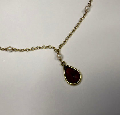 9ct Gold Necklace with Red Stone 16”