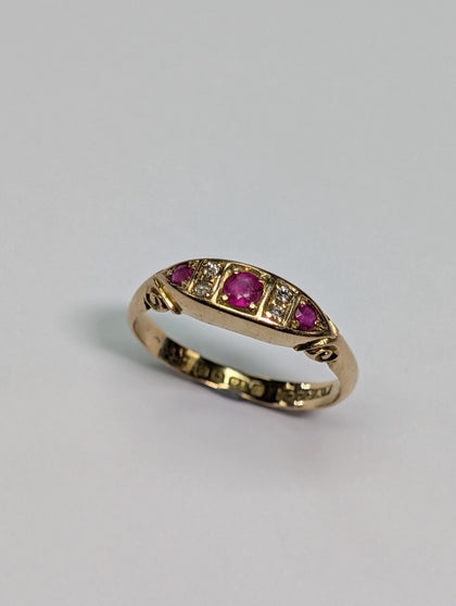 18ct Gold Diamond & Pink Stone Ring