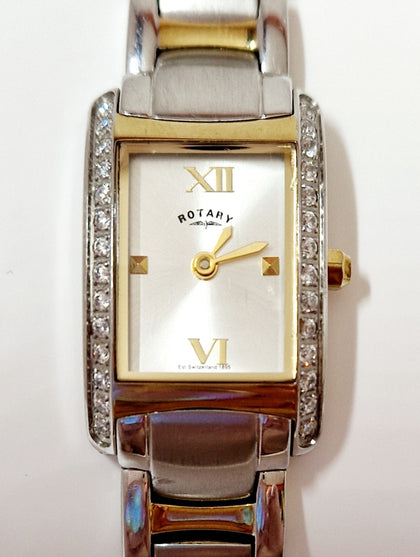 Ladies Rotary, Bi-Metal, Stone Bezel Set Bracelet Watch