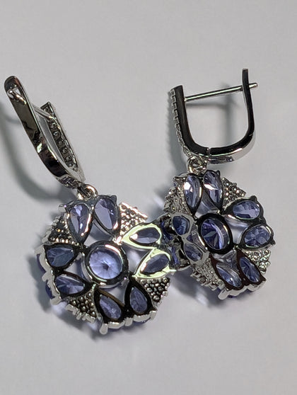 14CT WHITE GOLD EARRINGS WITH DIAMONDS & NATURAL TANZANITE PURPLE STONES WITH CERTIFICATE OF AUTHENTICATION PRESTON STORE