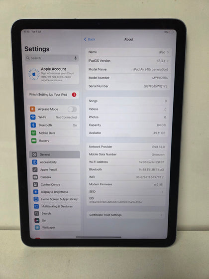 Apple iPad Air 4th Generation 64GB Wi-Fi & Cellular