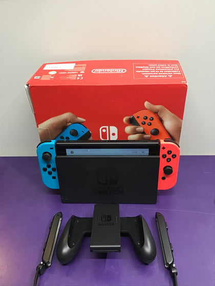 **BOXED** Nintendo Switch Console **Neon Red + Blue** inc. Dock, GamePad, HDMI & Grips **NO CHARGER INCLUDED**.