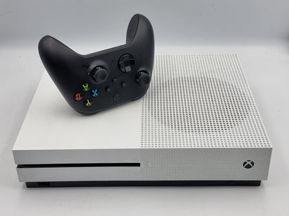 Microsoft Xbox One S 1TB white game console with 1 x black series controller and all leads UNBOXED