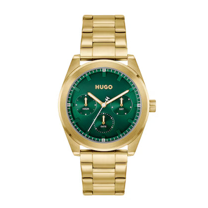 HUGO BRIGHT SPORT Men's 42mm Light Yellow Gold IP Bracelet Watch *Boxed*