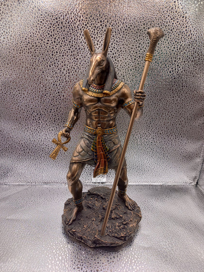 Veronese Design Anubis Holding Cobra Head Scepter Statue