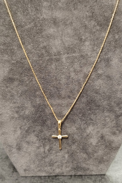 14ct Yellow Gold Cross & Box Belcher Chain