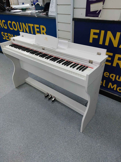 Mustar Digital Piano - 88 Semi Weighted Keys - 3 pedals - Wooden Stand - LCD Screen - White.