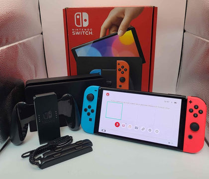 Switch Console, 64GB OLED + Neon Red/Blue Joy-Con, Boxed.