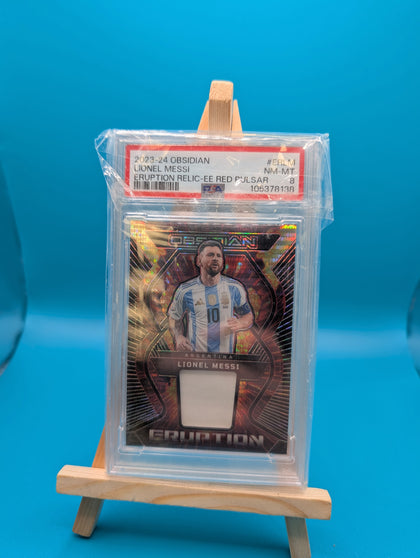 2023/24 LIONRL MESSI ERUPTION RELIC EE RED PULSAR PSA 8 CARD