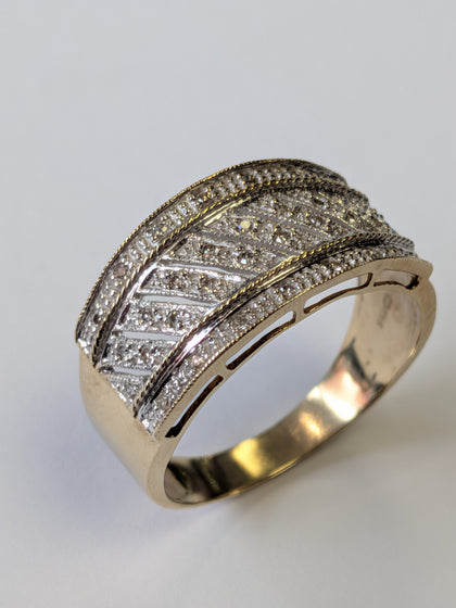 9ct Gold Diamond Panel Ring Size w