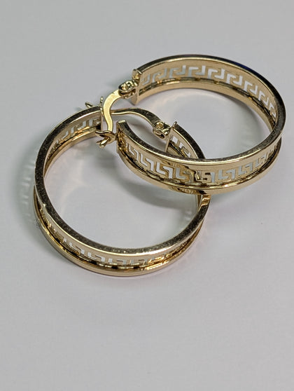 14ct gold Greek key hoop earrings