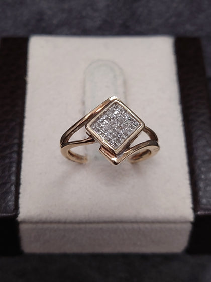 9ct Yellow Gold Square Pave set Diamond Ring - Size I