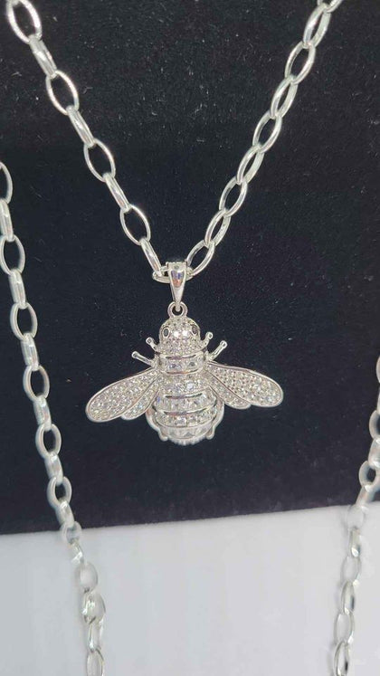 925 Sterling Silver Belcher Chain Necklace With Bee Pendant - 24