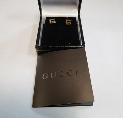 Gucci 18k Yellow Gold Square G Logo Stud Earrings - 1.42g