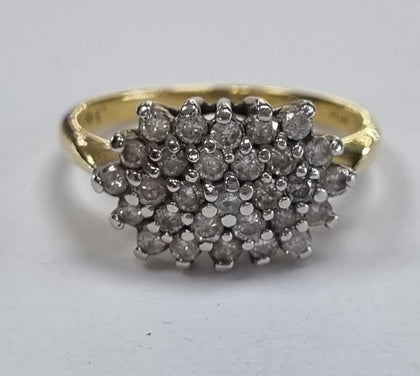 9ct Gold Diamond Cluster Ring Size K 0.50ct