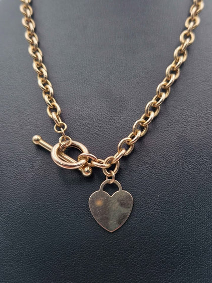 9ct Yellow Gold Heart T-Bar Belcher Necklace - 18
