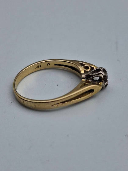 Vintage 18ct Yellow Gold CZ Solitaire Engagement Ring - Size O - 3.39 Grams