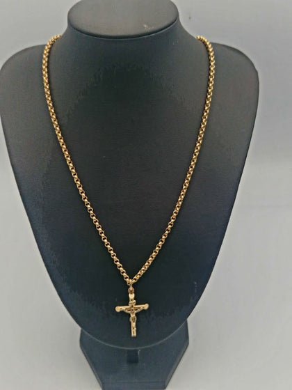 9ct Yellow Gold Belcher Chain Necklace With Crucifix Pendant - 20