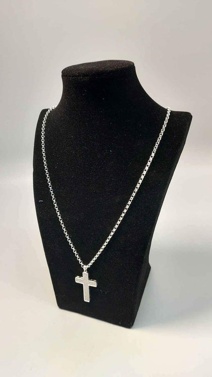 925 Sterling Silver Belcher Chain Necklace With Cross Pendant - 24