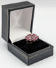 375 9CT YELLOW GOLD RING W/ RED& CLEAR STONES, SIZE 7.5, 4.97G