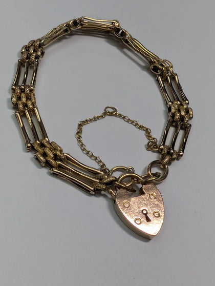 9CT YELLOW GOLD 3 BAR GATE BRACELET