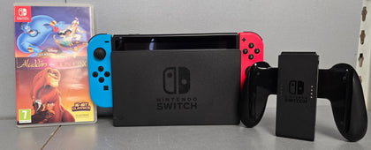 Nintendo Switch Console, 32GB + Neon Red/Blue Joy-Con, V2 ***Unboxed, With Aladdin & Lion King game***