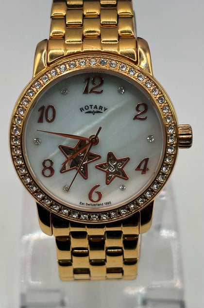 Rotary Automatic Ladies Watch Rose Gold Crystal Bezel Bracelet Star Dial boxed