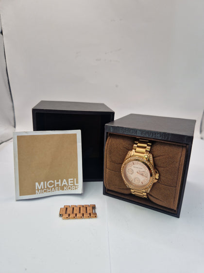 Michael Kors Ritz Ladies Rose Gold Bedazzled Watch - 37mm Dial - Boxed With Papers And Extra Links