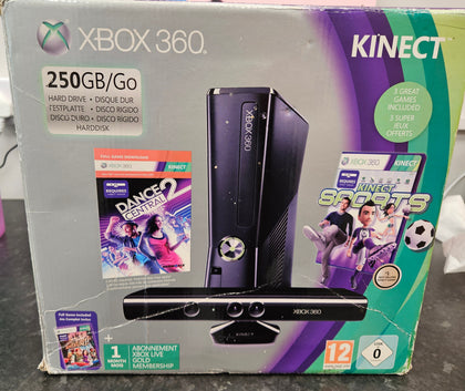 XBOX 360S 250GB WITH KINECT AND 3 GAMES LEIGH STORE