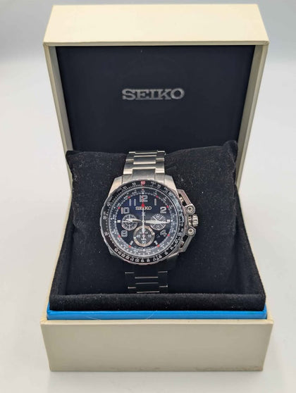 Seiko X Solar V175-0CL0 1/5 Chronograph Steel Solar Mens Watch - Boxed W/ Steel Bracelet