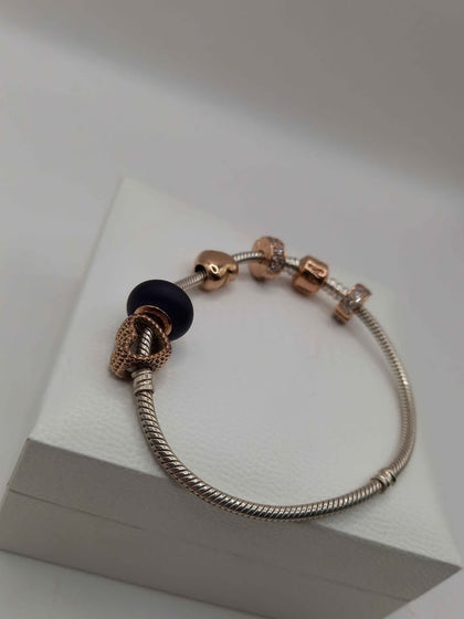 Pandora bracelete complete with 5 charms - hallmarked ALE box included