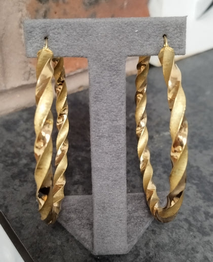 9ct Yellow Gold Large Twisted Hoop Earrings – Large 80mm
