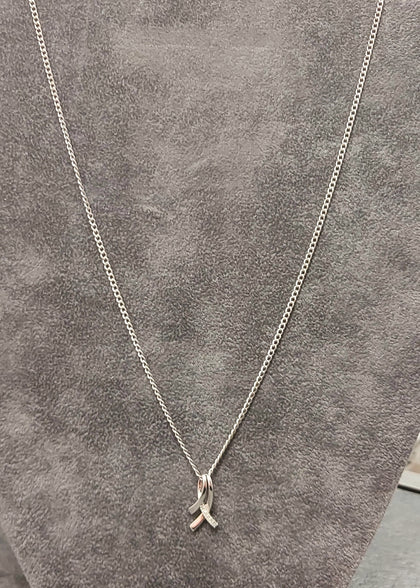 9ct White Gold & Diamond Double Ribbon Pendant Necklace - 20