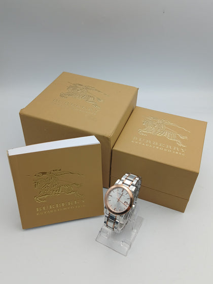 Burberry BU9105 Women's Quartz two toned stainless steel watch with paper work and box