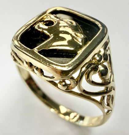9ct gold and onyx panther ring size U 1/2