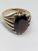 9CT GOLD RING WITH LARGE DARK RED STONE