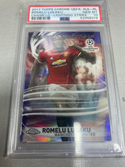 2017 topps chrome uefa champ.lg ROMELU LUKAKU lightning strike psa card.