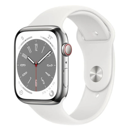 Apple Series 8 Lte - 45mm - Silver Stainless Steel, White Sport
