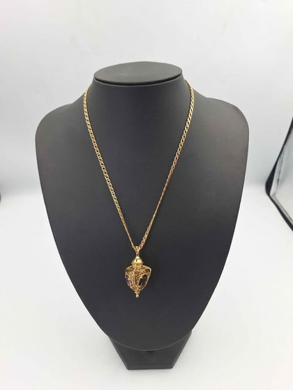 9ct Yellow Gold Marnier Chain W/ Amethyst Citrine Smoky Quartz 3 Sided Lantern Pendant - 18.98 Grams - 18