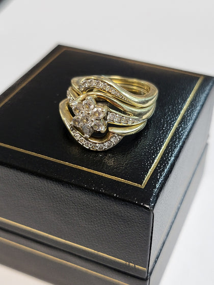 9ct Yellow Gold and Clear Stone 3 Ring Set - Size J - 6.31g total - Hallmarked