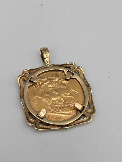 22CT Yellow Gold Victorian 1890 Full Sovereign Coin With 9ct Pendant Mount - 11.63 Grams