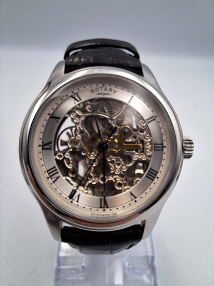 Rotary Men's Vintage Skeleton Dial Mechanical leather Strap Watch BOXED