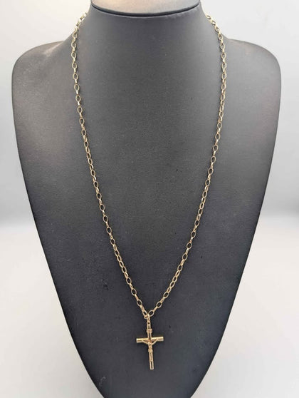 9ct Yellow Gold Belcher Chain With Crucifix Pendant - 9.24 Grams - 26