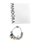 OFFICIAL PANDORA ROSE GOLD HEART CLASP SNAKE CHAIN SILVER BRACELET WITH 13 CHARMS, BOXED