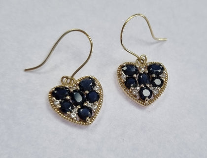 9ct Diamond Sapphire Heart Earrings